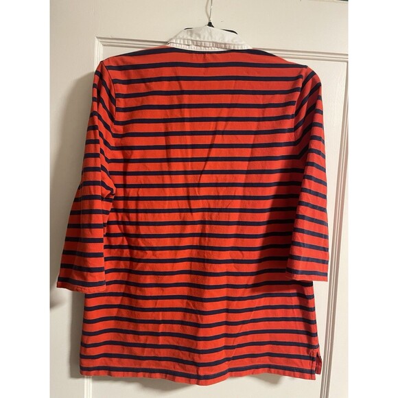 Nautica Women’s Quarter Sleeve Polo Shirt, Red And Navy Stripes With Toggles, XL - Picture 5 of 7